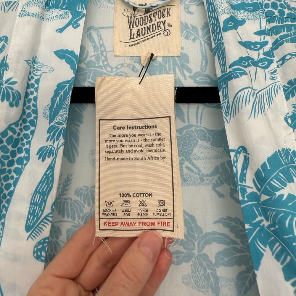 NWT NEW Woodstock Laundry BLUE MONO SAFARI ON WHITE Kimono Robe - Picture 9 of 9